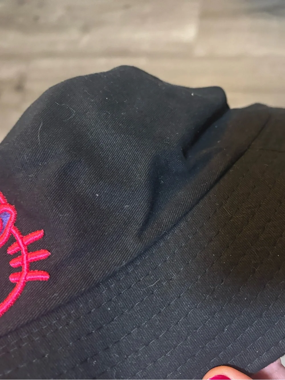 Hello Kitty Black Bucket Hat with Pink Embroidered Logo